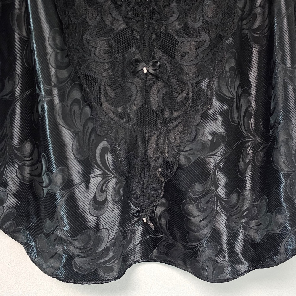 Vintage 90s Shirley of Hollywood Cami L Black Lace Bow Pearl Coquette Whimsigoth - Picture 9 of 11